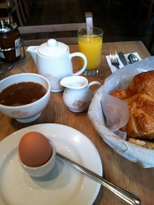 My standard breakfast at Le Pain Quotidien. You can't see all the bread in the basket beneath the croissant!
